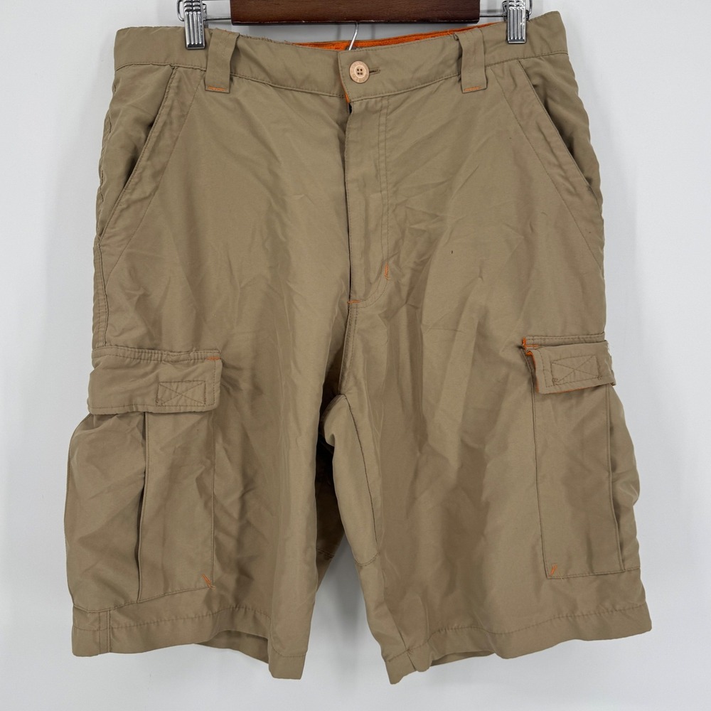 Vintage 90s World Industries Tan Cargo Shorts Made In USA Size 34 Skater Grunge